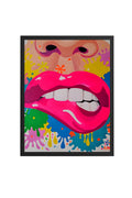 Doğal Ahşap Çerçeveli Pop Art Pembe Dudak Tablo - Canlı Tonlar | huhu1814