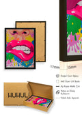 Doğal Ahşap Çerçeveli Pop Art Pembe Dudak Tablo - Canlı Tonlar | huhu1814