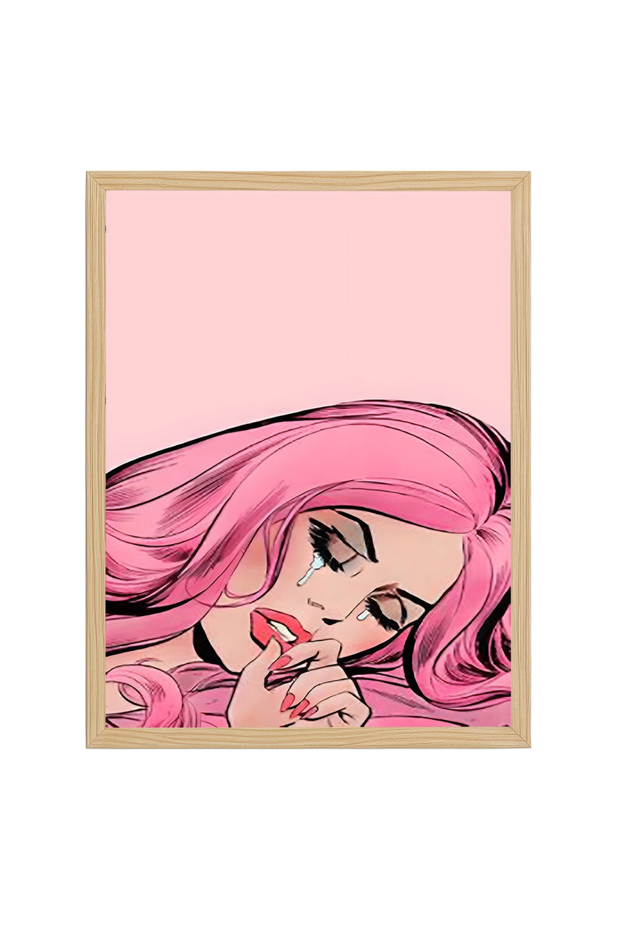 Doğal Ahşap Çerçeveli Pop Art Portre Tablo - Pembe Tonlar | huhu1819