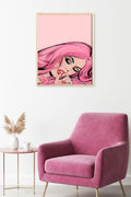 Doğal Ahşap Çerçeveli Pop Art Portre Tablo - Pembe Tonlar | huhu1819