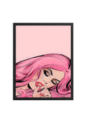 Doğal Ahşap Çerçeveli Pop Art Portre Tablo - Pembe Tonlar | huhu1819