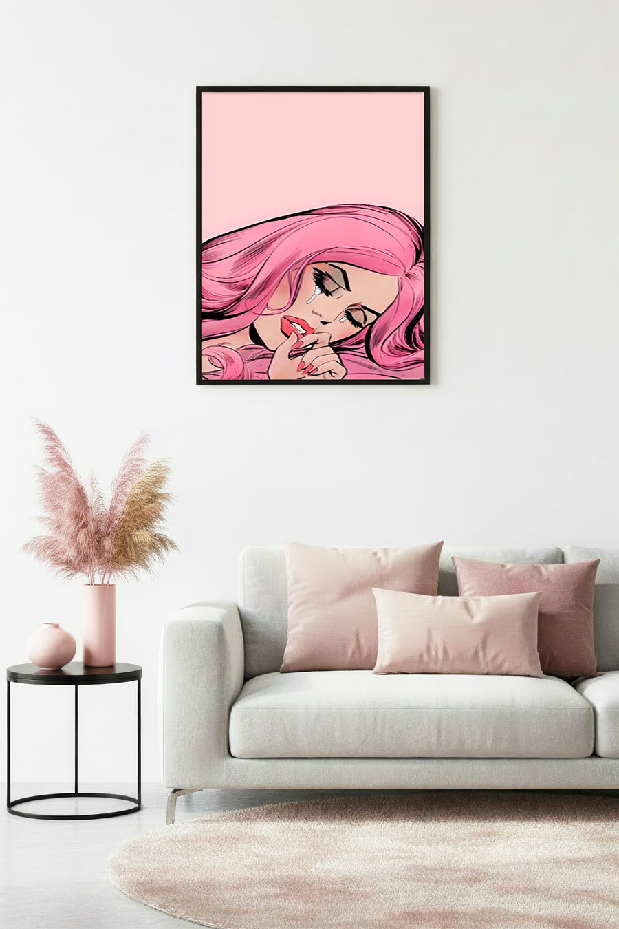 Doğal Ahşap Çerçeveli Pop Art Portre Tablo - Pembe Tonlar | huhu1819
