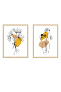Soyut Çiçek Desenli Tablo Seti - Modern 2’li Set | huhu182
