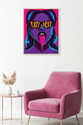 Doğal Ahşap Çerçeveli Pop Art Desenli Tablo - Pembe Mor | huhu1831