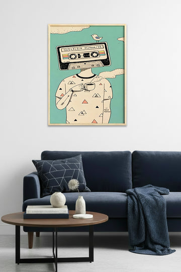 Doğal Ahşap Çerçeveli Retro Mixtape Tablo - Müzik Temalı İllüstrasyon | huhu1842