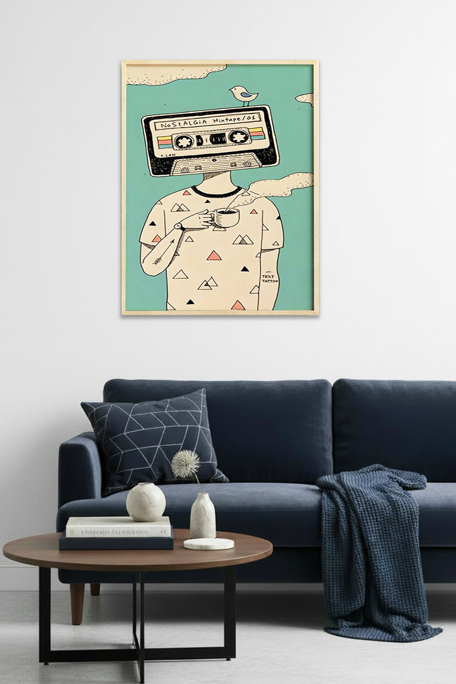 Doğal Ahşap Çerçeveli Retro Mixtape Tablo - Müzik Temalı İllüstrasyon | huhu1842