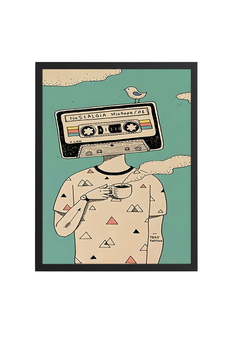 Doğal Ahşap Çerçeveli Retro Mixtape Tablo - Müzik Temalı İllüstrasyon | huhu1842