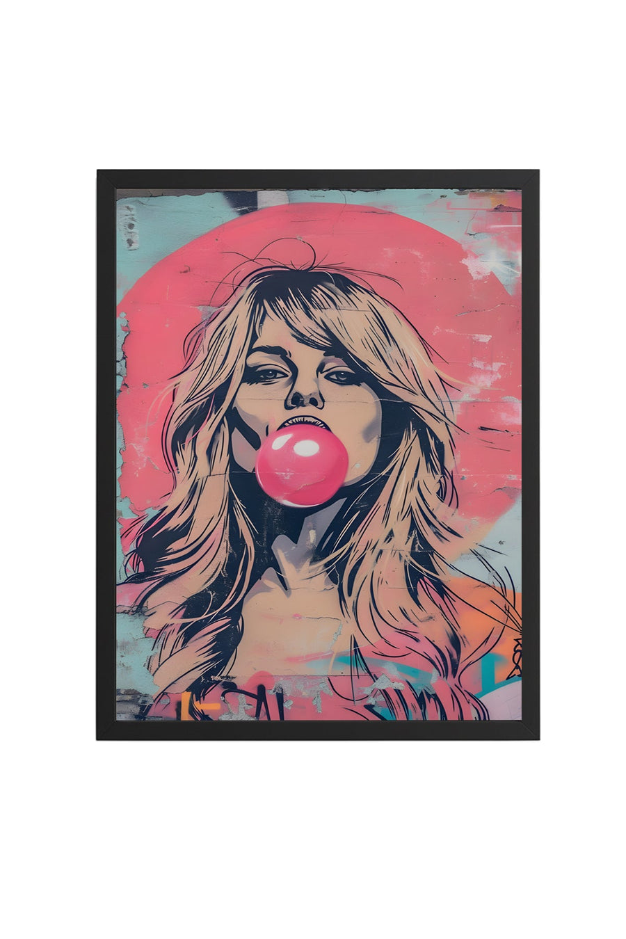 Doğal Ahşap Çerçeveli Grafik Portre Desenli Tablo - Pembe Tonlar | huhu1847