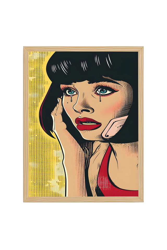 Doğal Ahşap Çerçeveli Vintage Portre Tablo - Pop Art İllüstrasyon | huhu1854