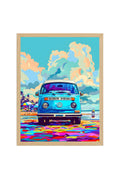 Doğal Ahşap Çerçeveli Pop Art Desenli Tablo - Retro Mavi Tonlar | huhu1855