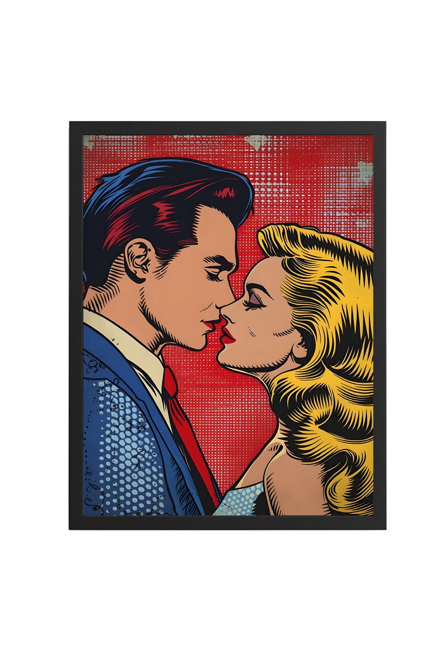 Doğal Ahşap Çerçeveli Romantik Pop Art Desenli Tablo - Kırmızı Tonlar | huhu1859