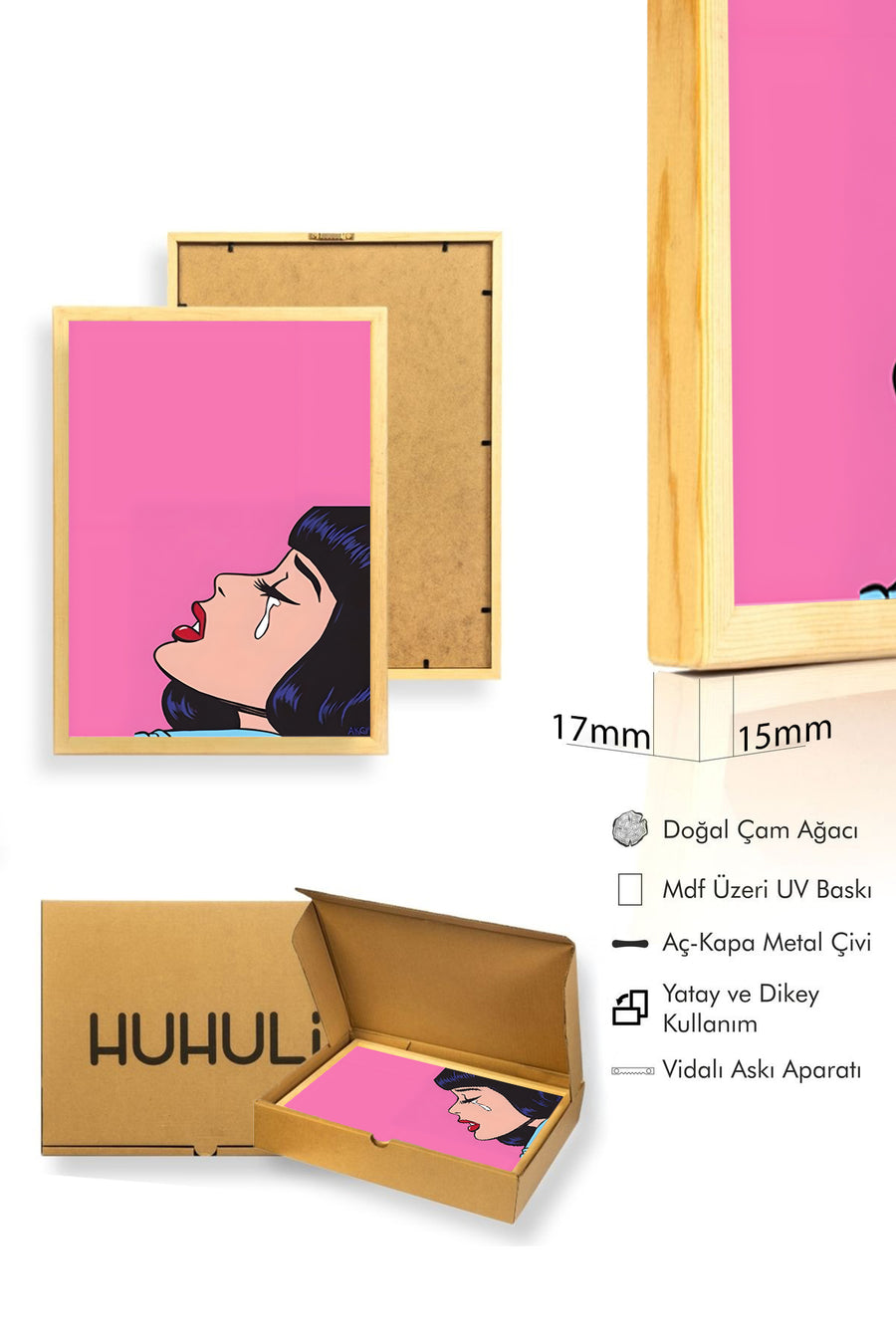 Doğal Ahşap Çerçeveli Desenli Tablo - Minimalist Duygu | huhu1862