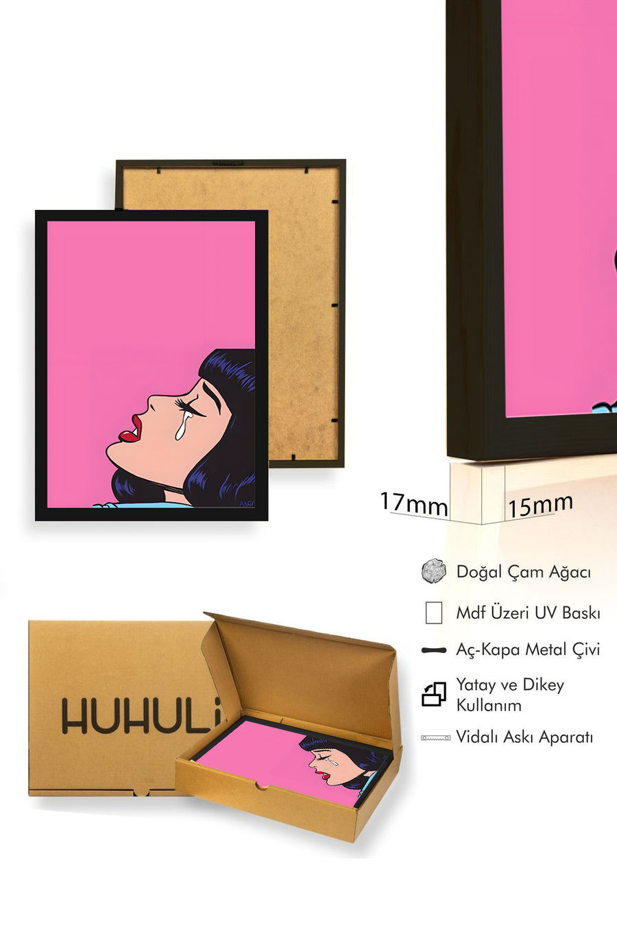 Doğal Ahşap Çerçeveli Desenli Tablo - Minimalist Duygu | huhu1862
