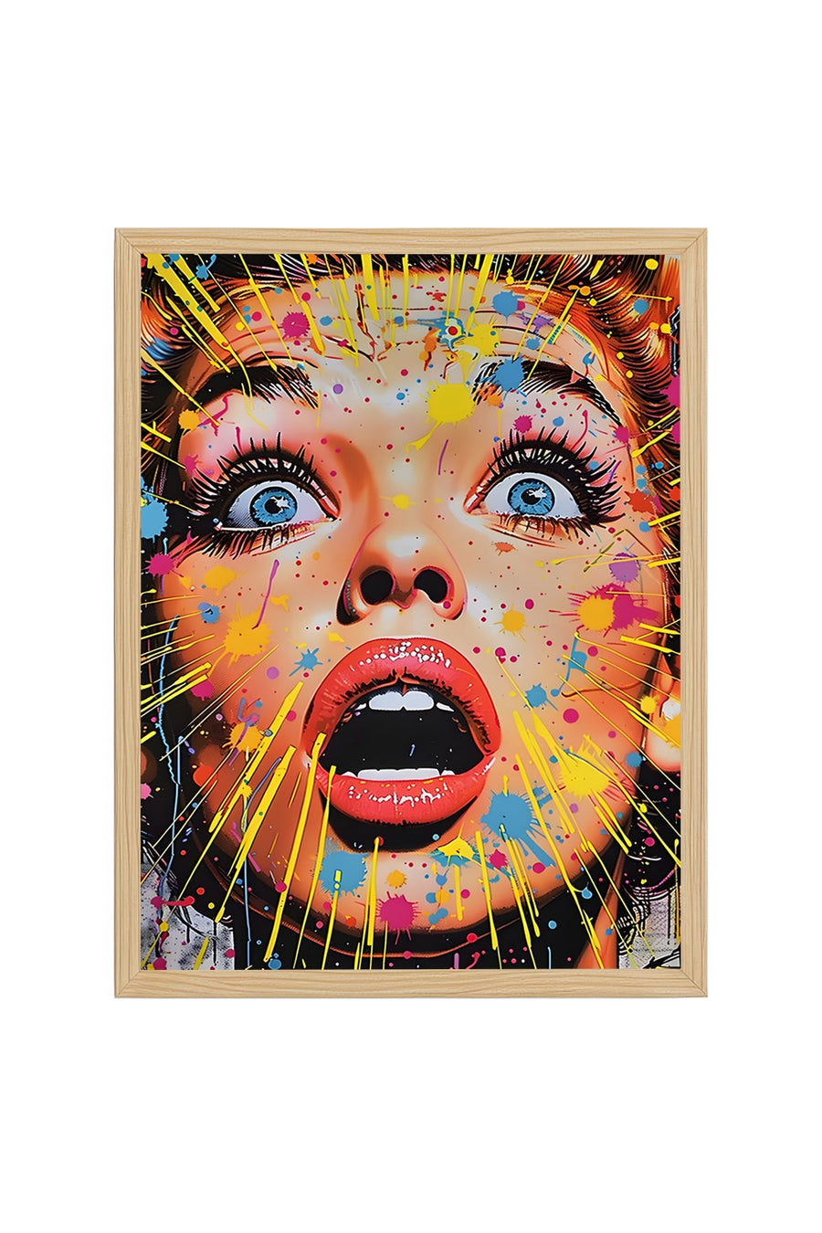 Doğal Ahşap Çerçeveli Pop Art Desenli Tablo - Canlı Renkler | huhu1863