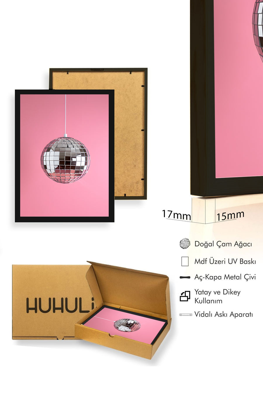 Doğal Ahşap Çerçeveli Aynalı Geometrik Tablo - Disco | huhu1865