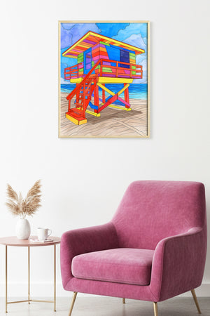 Doğal Ahşap Çerçeveli Canlı Renkli Geometrik Tablo - Pop Art | huhu1870