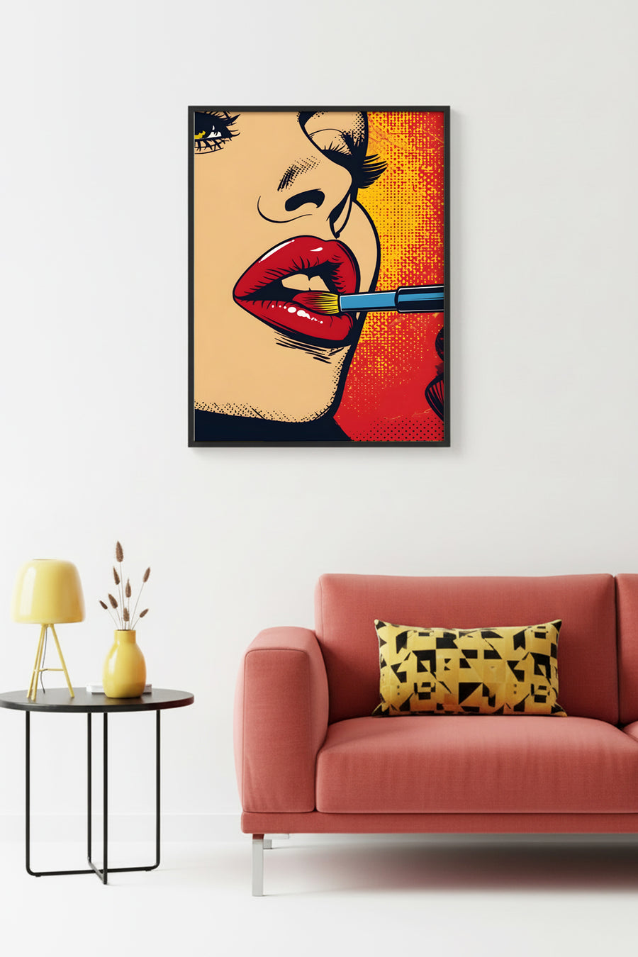 Doğal Ahşap Çerçeveli Pop Art Portre Desenli Tablo - Canlı Tonlar | huhu1877