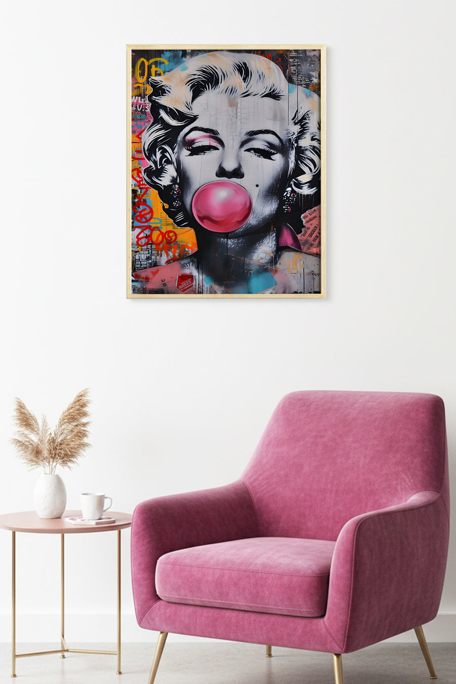 Doğal Ahşap Çerçeveli Grafik Desenli Tablo - Siyah Beyaz Pop Art | huhu1880