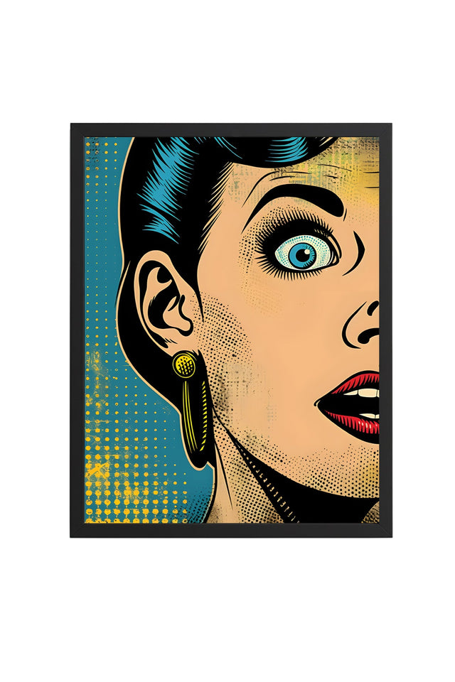 Doğal Ahşap Çerçeveli Pop Art Portre Tablo - Retro Mavi-Sarı | huhu1887