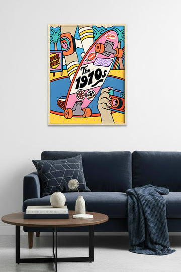 Doğal Ahşap Çerçeveli Vintage Skateboard Tablo - Pop Art Grafikleri | huhu1892