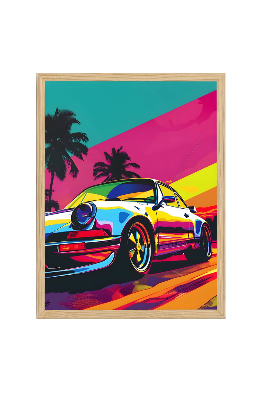 Doğal Ahşap Çerçeveli Canlı Pop Art Desenli Tablo - Retro Tonlar | huhu1925