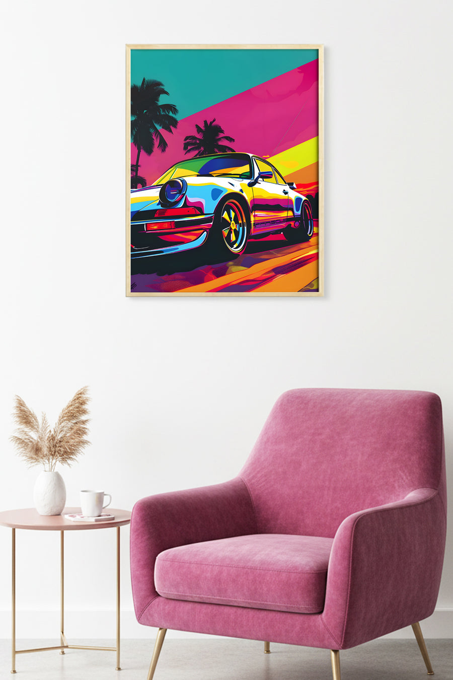 Doğal Ahşap Çerçeveli Canlı Pop Art Desenli Tablo - Retro Tonlar | huhu1925