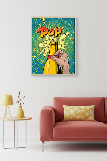 Doğal Ahşap Çerçeveli Pop Art Desenli Tablo - Canlı Tonlar | huhu1931