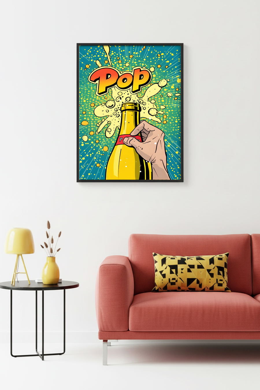 Doğal Ahşap Çerçeveli Pop Art Desenli Tablo - Canlı Tonlar | huhu1931