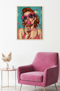 Doğal Ahşap Çerçeveli Pembe Tonlu Pop Art Desenli Tablo - Retro | huhu1936