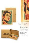 Doğal Ahşap Çerçeveli Pop Art Portre Tablo - Sarı Kırmızı Tonlar | huhu1941