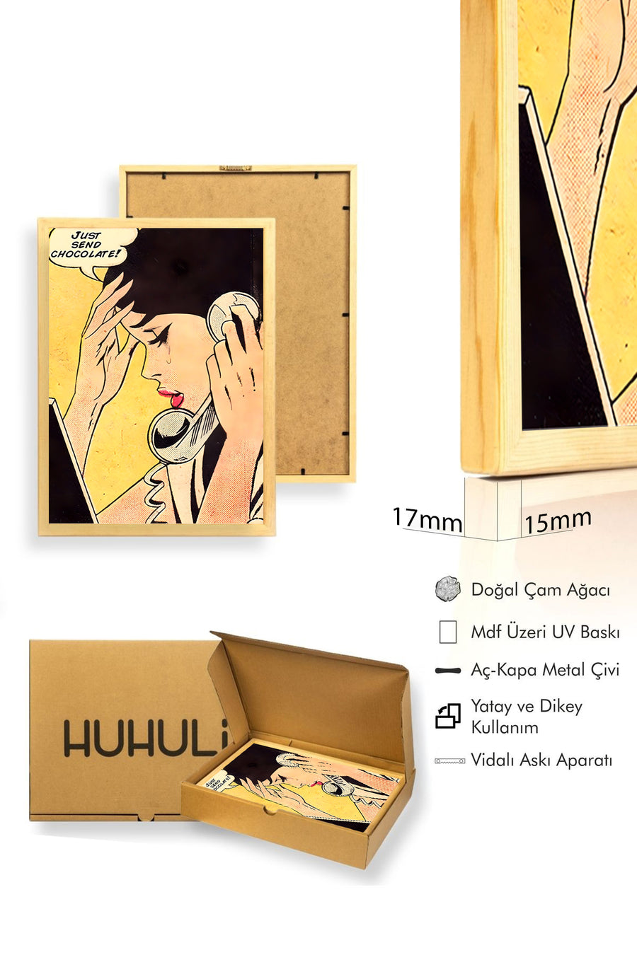 Doğal Ahşap Çerçeveli Pop Art Desenli Tablo - Retro Sohbet | huhu1942