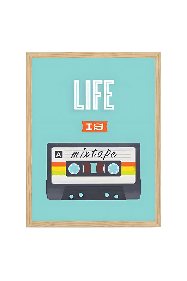 Doğal Ahşap Çerçeveli Retro Desenli Tablo - Müzik Temalı | huhu1944