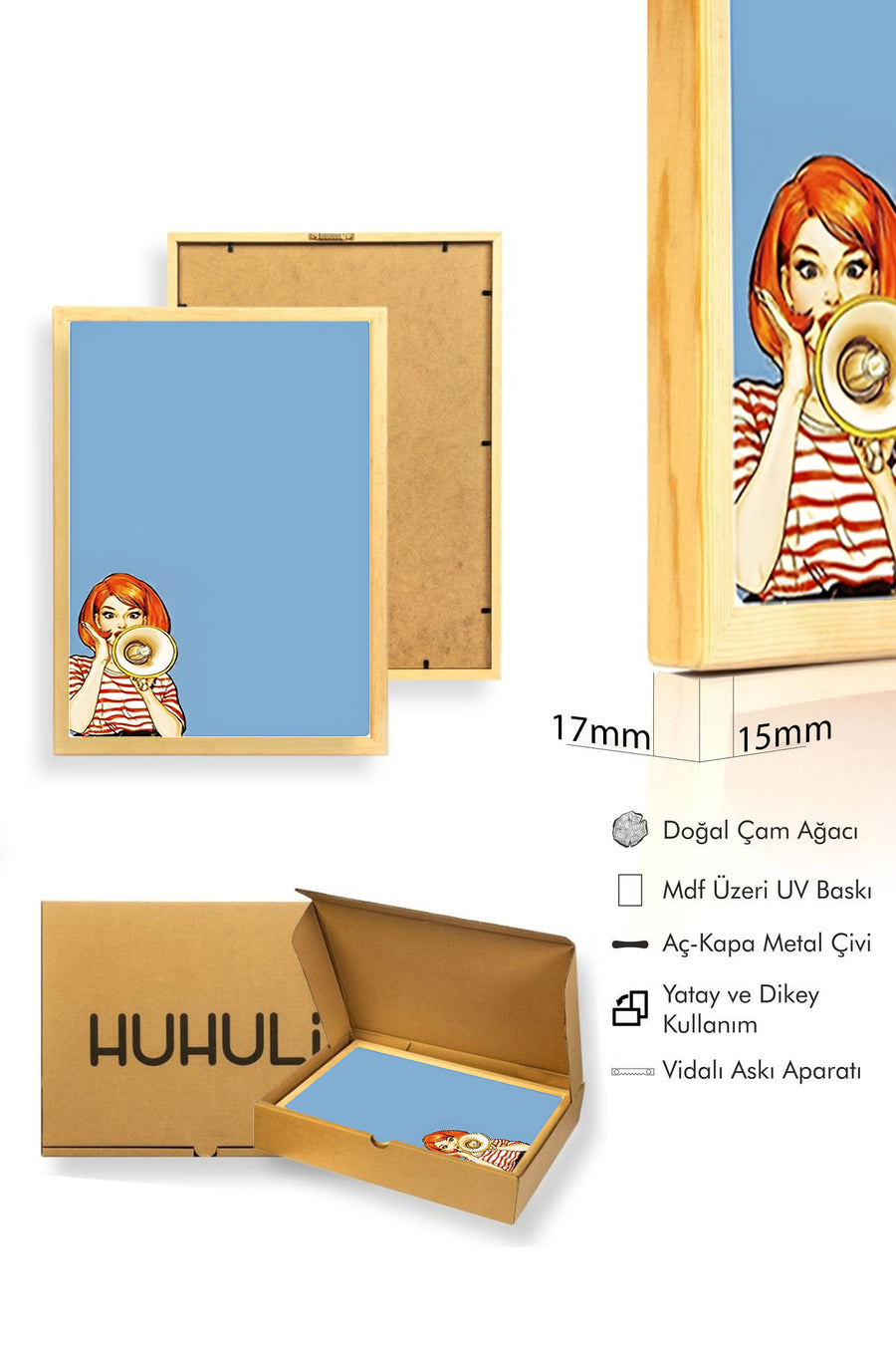 Doğal Ahşap Çerçeveli Figürlü Tablo - Pop Art Tema | huhu1949