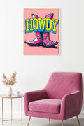 Doğal Ahşap Çerçeveli Pop Art Desenli Tablo - Pembe-Sarı | huhu1952