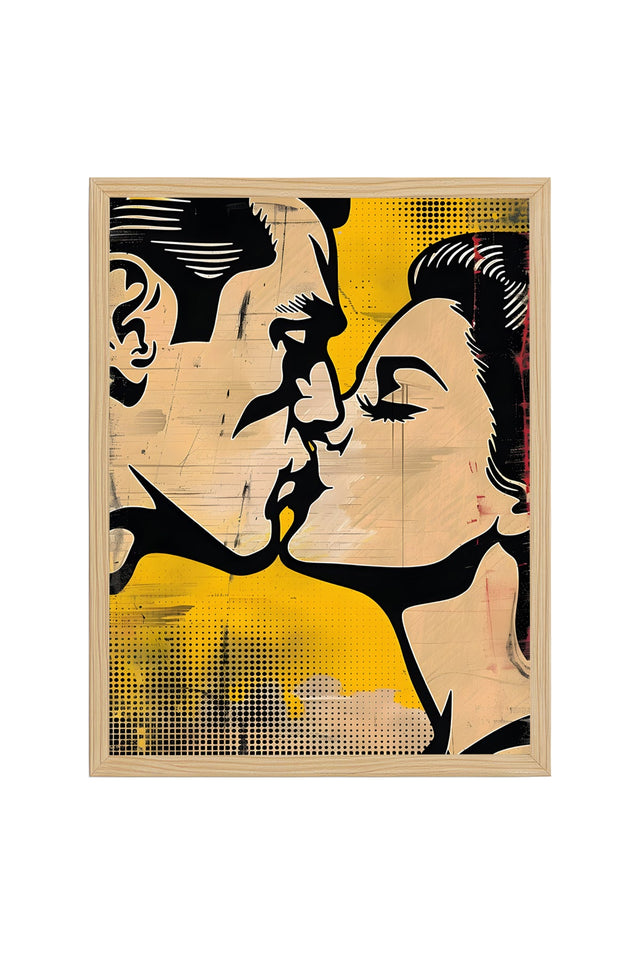Doğal Ahşap Çerçeveli Soyut Grafik Desenli Tablo - Siyah Sarı | Modern | huhu1953
