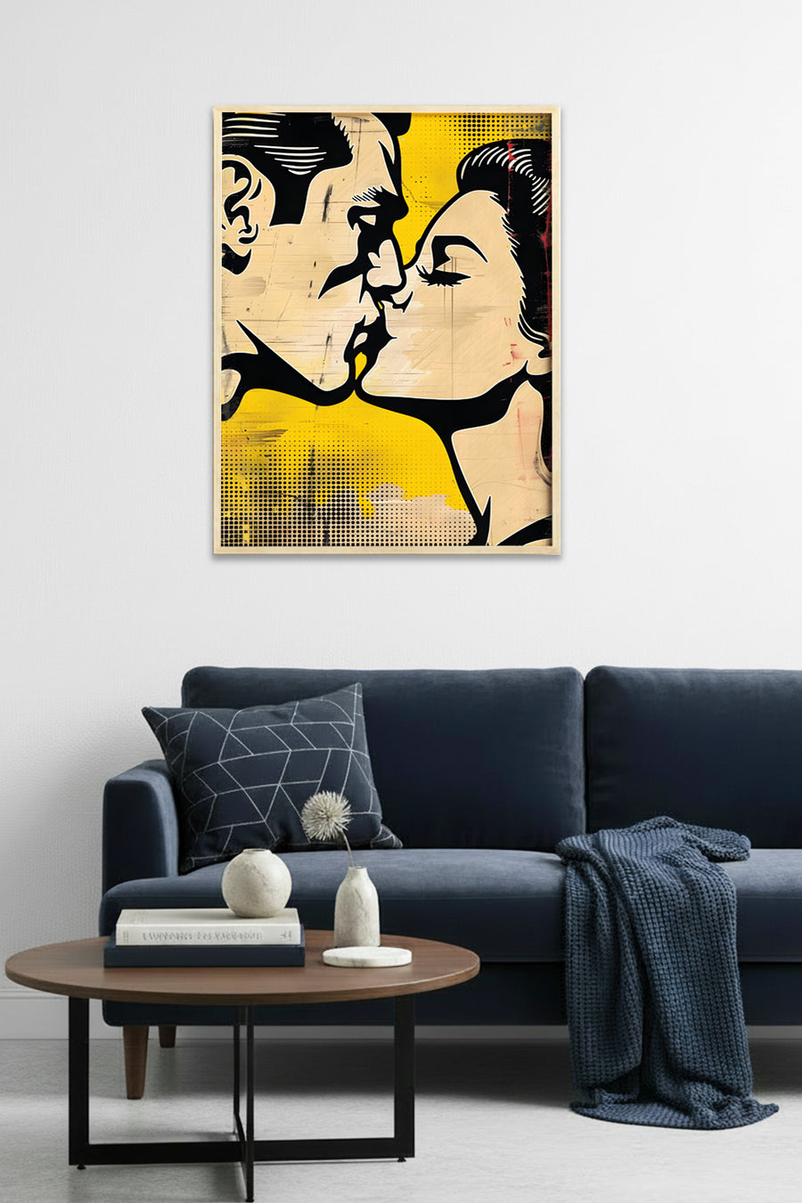 Doğal Ahşap Çerçeveli Soyut Grafik Desenli Tablo - Siyah Sarı | Modern | huhu1953