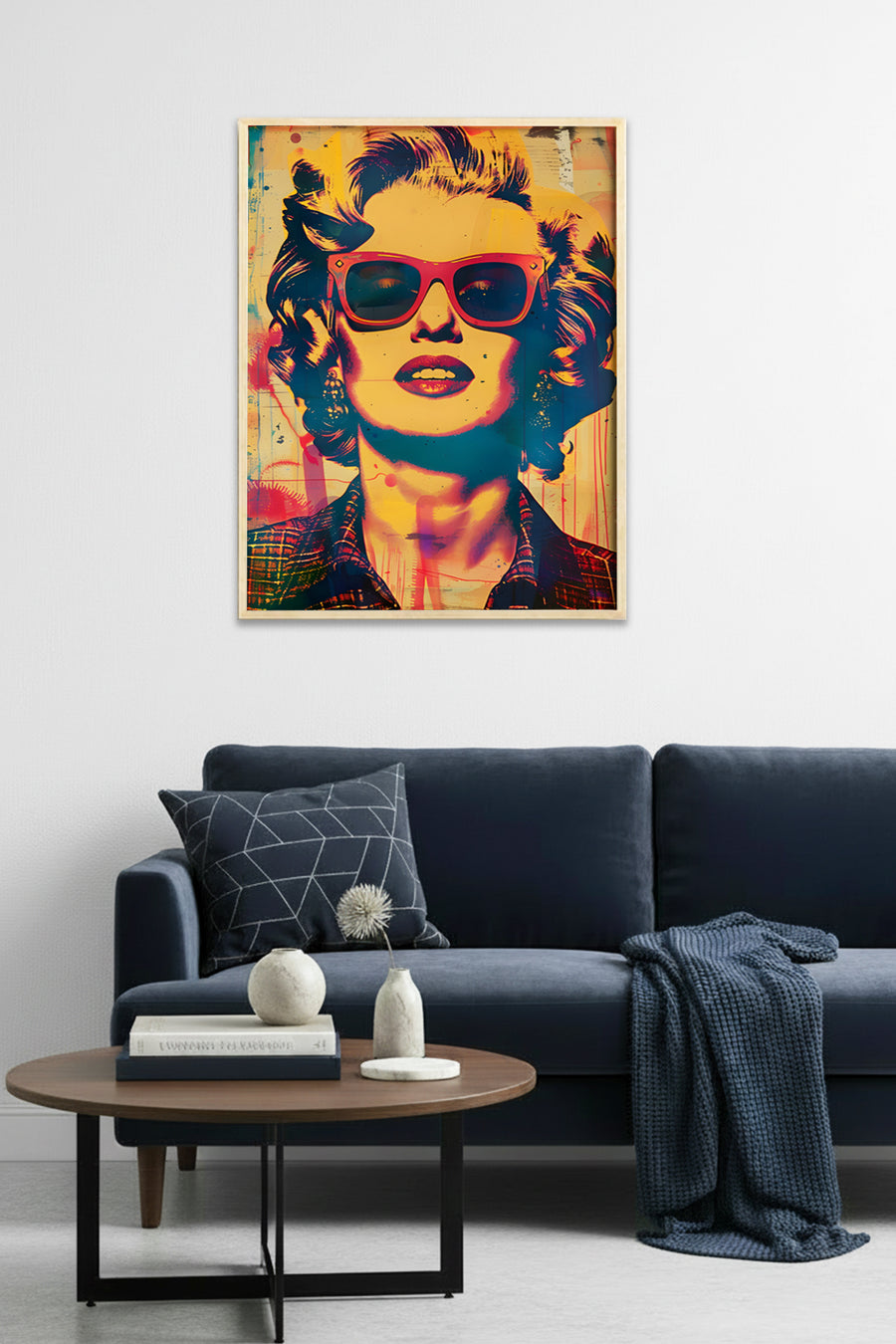 Doğal Ahşap Çerçeveli Pop Art Portre Tablo - Canlı Turuncu Tonlar | huhu1966