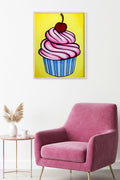 Doğal Ahşap Çerçeveli Tatlı Cupcake Desenli Tablo - Pembe Kırmızı | huhu1967