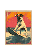Doğal Ahşap Çerçeveli Retro Köpek Surf Tablo - Turuncu Tonlar | huhu1984