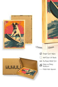 Doğal Ahşap Çerçeveli Retro Köpek Surf Tablo - Turuncu Tonlar | huhu1984