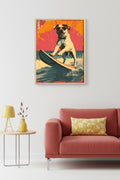 Doğal Ahşap Çerçeveli Retro Köpek Surf Tablo - Turuncu Tonlar | huhu1984