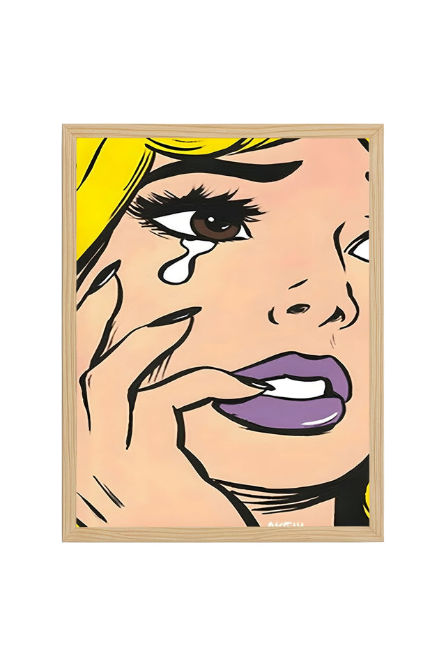 Doğal Ahşap Çerçeveli Duygusal Portre İllüstrasyon Tablo - Pop Art | huhu1997