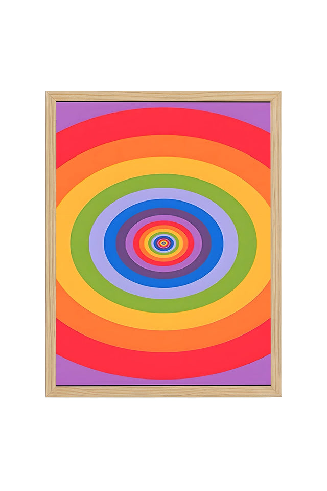 Doğal Ahşap Çerçeveli Gökkuşağı Geometrik Desenli Tablo - Canlı Tonlar | huhu2006