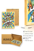 Doğal Ahşap Çerçeveli Pop Art Tarzı Tablo - Sarı-Mavi Retro Desen | huhu2008