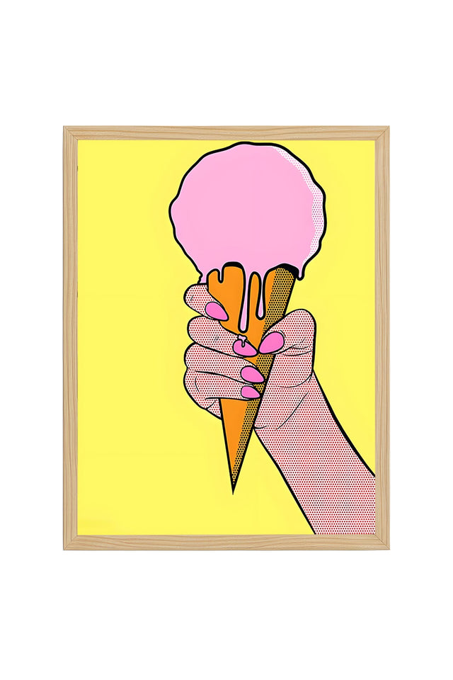 Doğal Ahşap Çerçeveli Pop Art Desenli Tablo - Yaz Temalı | huhu2009