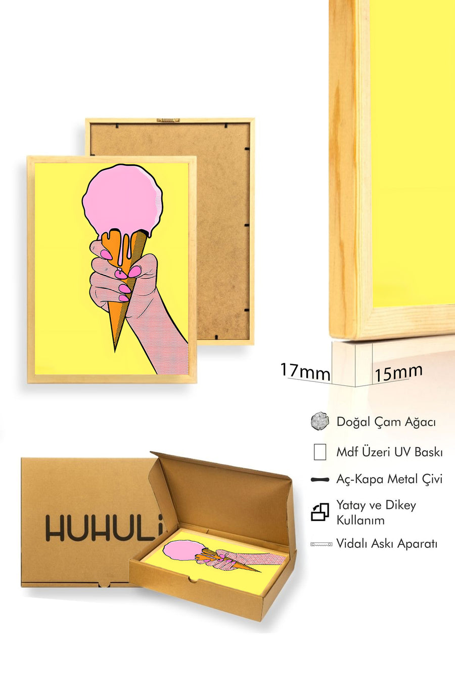 Doğal Ahşap Çerçeveli Pop Art Desenli Tablo - Yaz Temalı | huhu2009