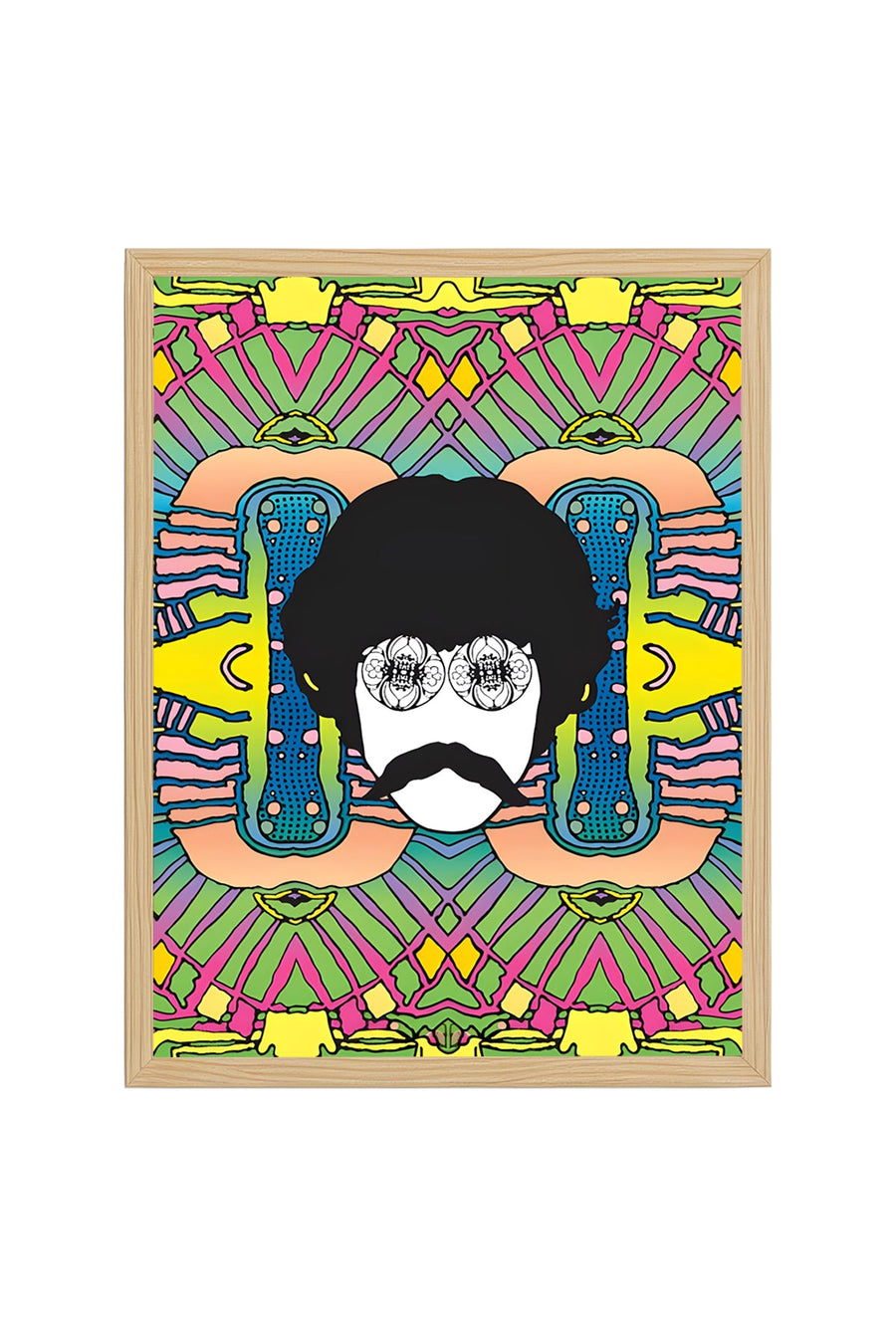 Doğal Ahşap Çerçeveli Canlı Geometrik Tablo - Pop Art Desenli | huhu2011