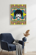 Doğal Ahşap Çerçeveli Canlı Geometrik Tablo - Pop Art Desenli | huhu2011