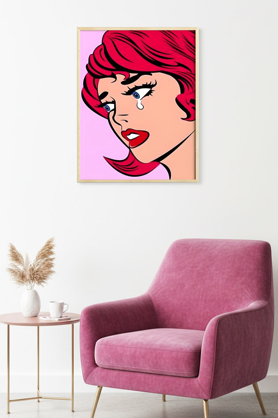 Doğal Ahşap Çerçeveli Pop Art Portre Tablo - Kırmızı Çizgi Roman | huhu2022