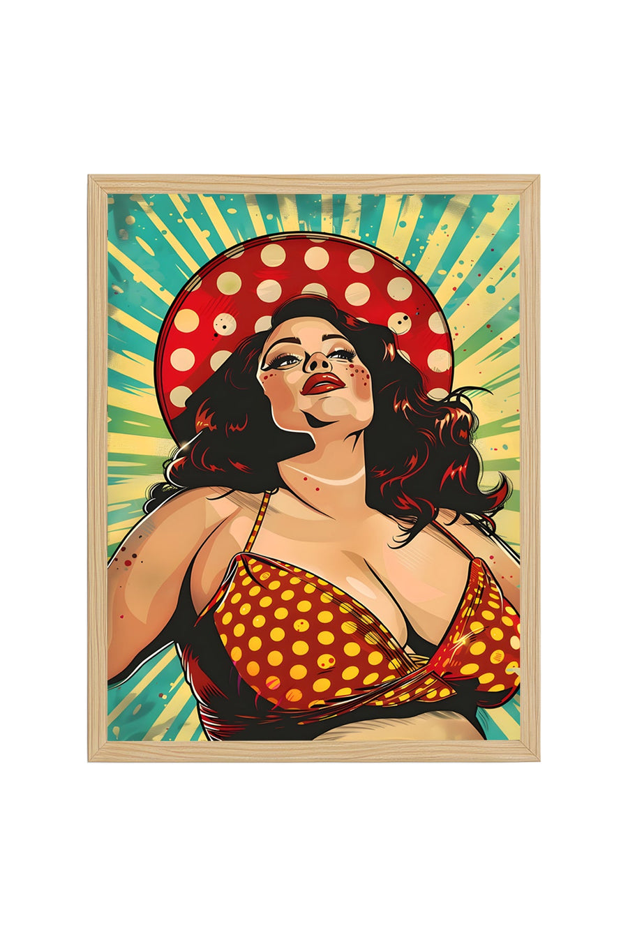 Doğal Ahşap Çerçeveli Pop Art Desenli Tablo - Retro Canlı Tonlar | huhu2024